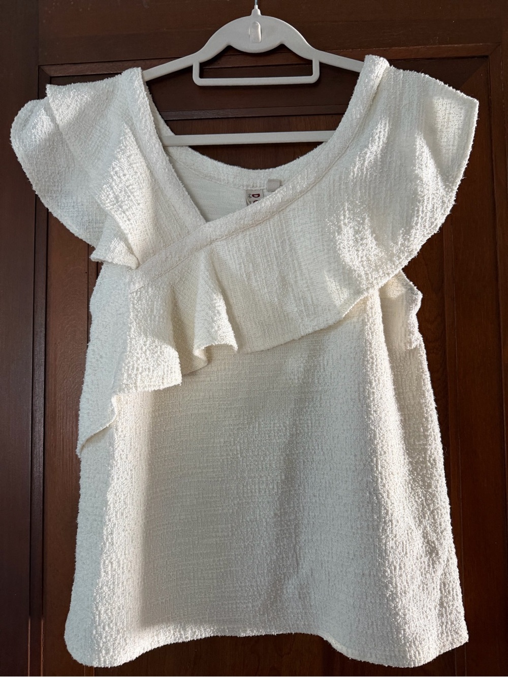 dolan Cream Textured Knit Ruffle Detail Top